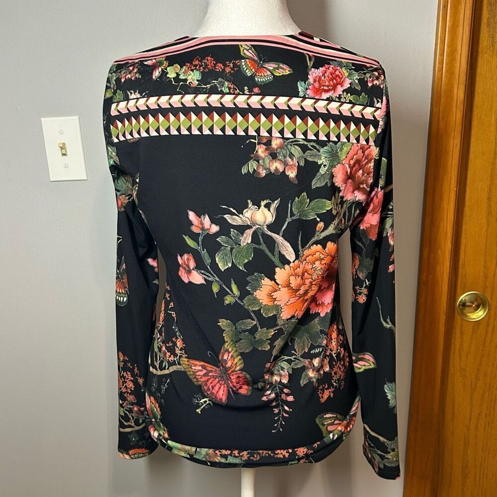 Hale Bob buttery Jersey soft faux wrap top black butterfly size XS - Picture 3 of 9